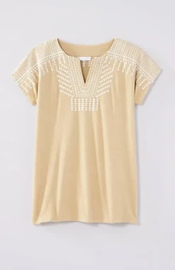 Pure Jill Embroidered Split-Neck Tee | Jjill