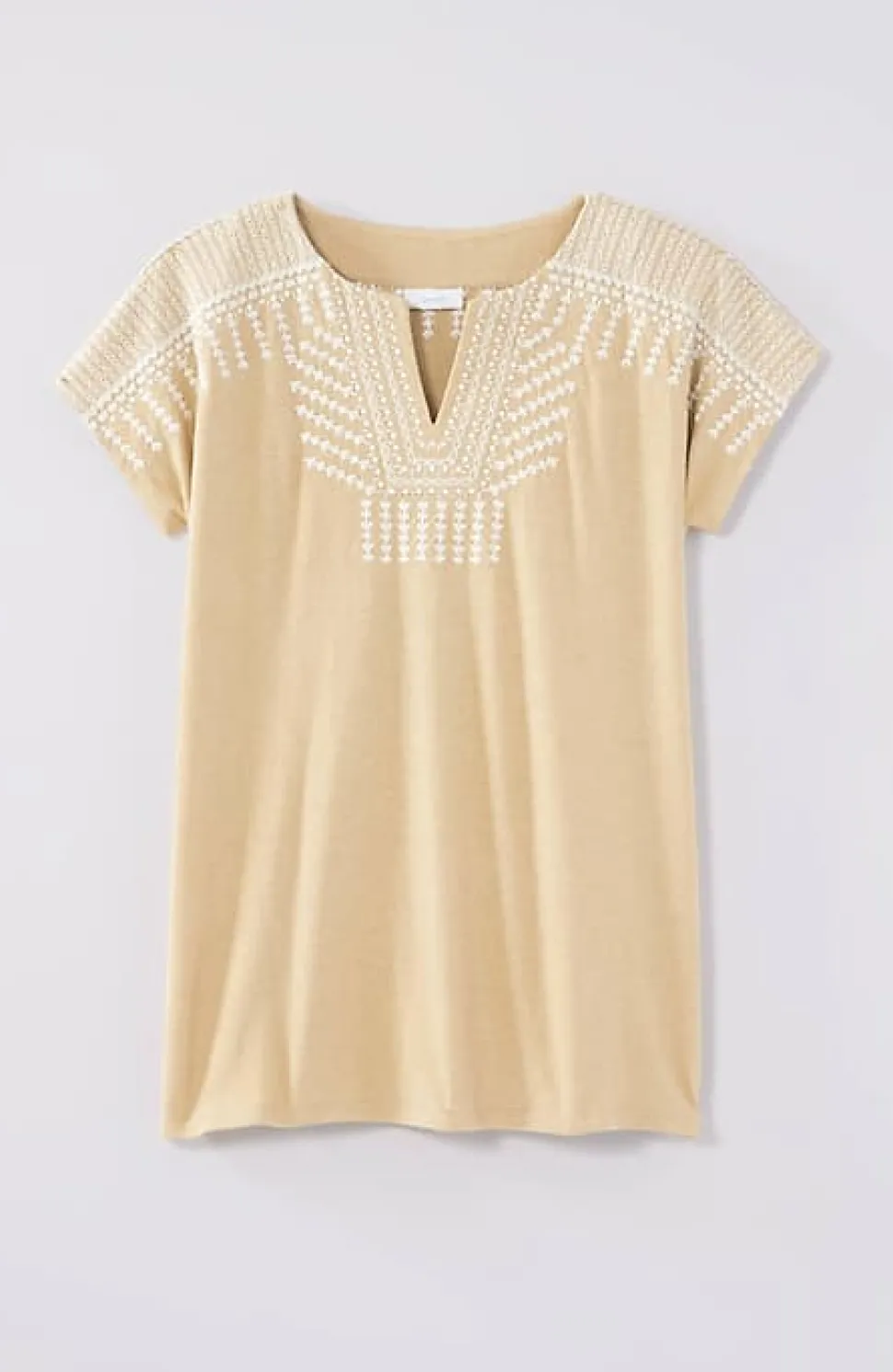 Pure Jill Embroidered Split-Neck Tee | Jjill