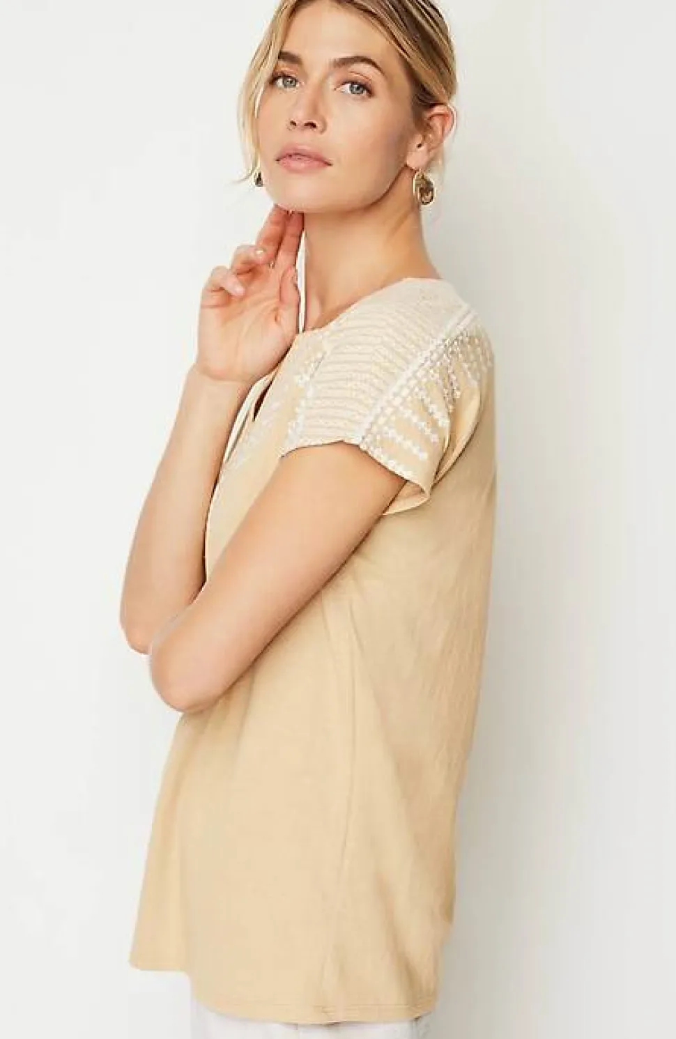 Pure Jill Embroidered Split-Neck Tee | Jjill