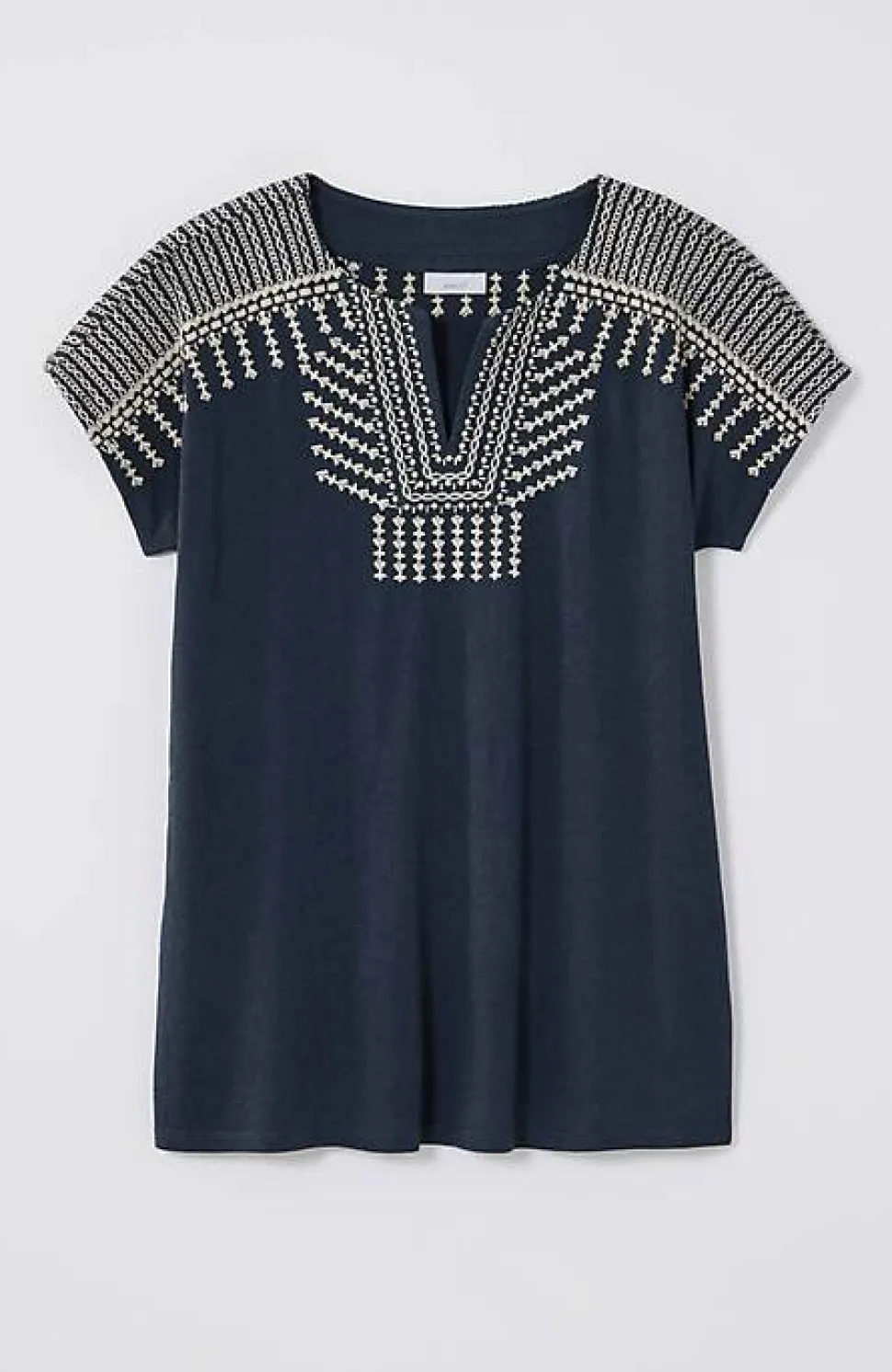 Pure Jill Embroidered Split-Neck Tee | Jjill