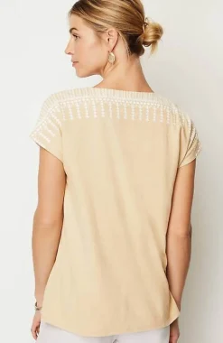 Pure Jill Embroidered Split-Neck Tee | Jjill