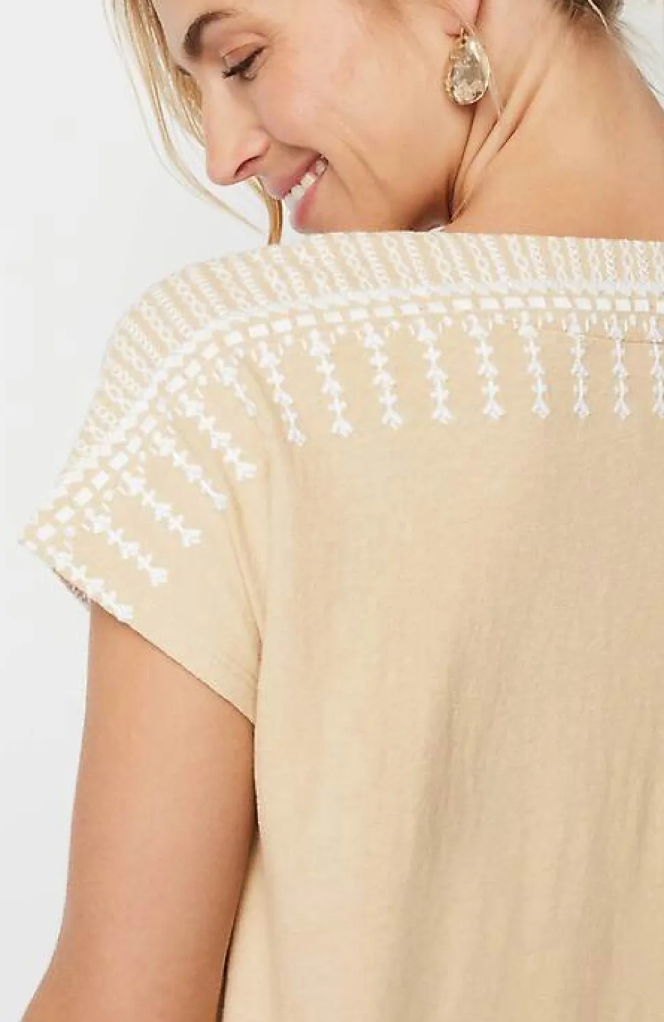 Pure Jill Embroidered Split-Neck Tee | Jjill