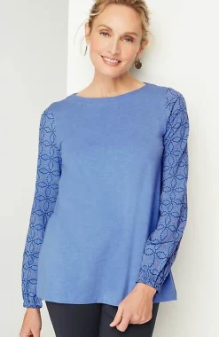 Pure Jill Embroidered-Sleeve Boat-Neck Top | Jjill