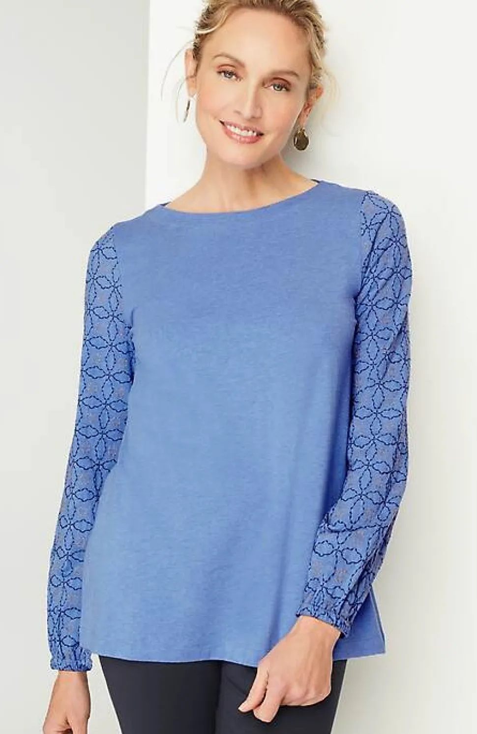 Pure Jill Embroidered-Sleeve Boat-Neck Top | Jjill