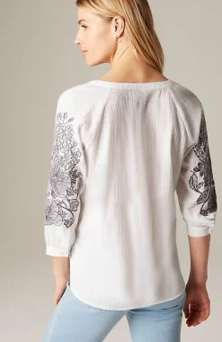 Pure Jill Embroidered-Sleeve Crinkled Top | Jjill