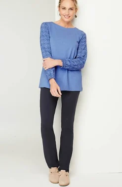 Pure Jill Embroidered-Sleeve Boat-Neck Top | Jjill