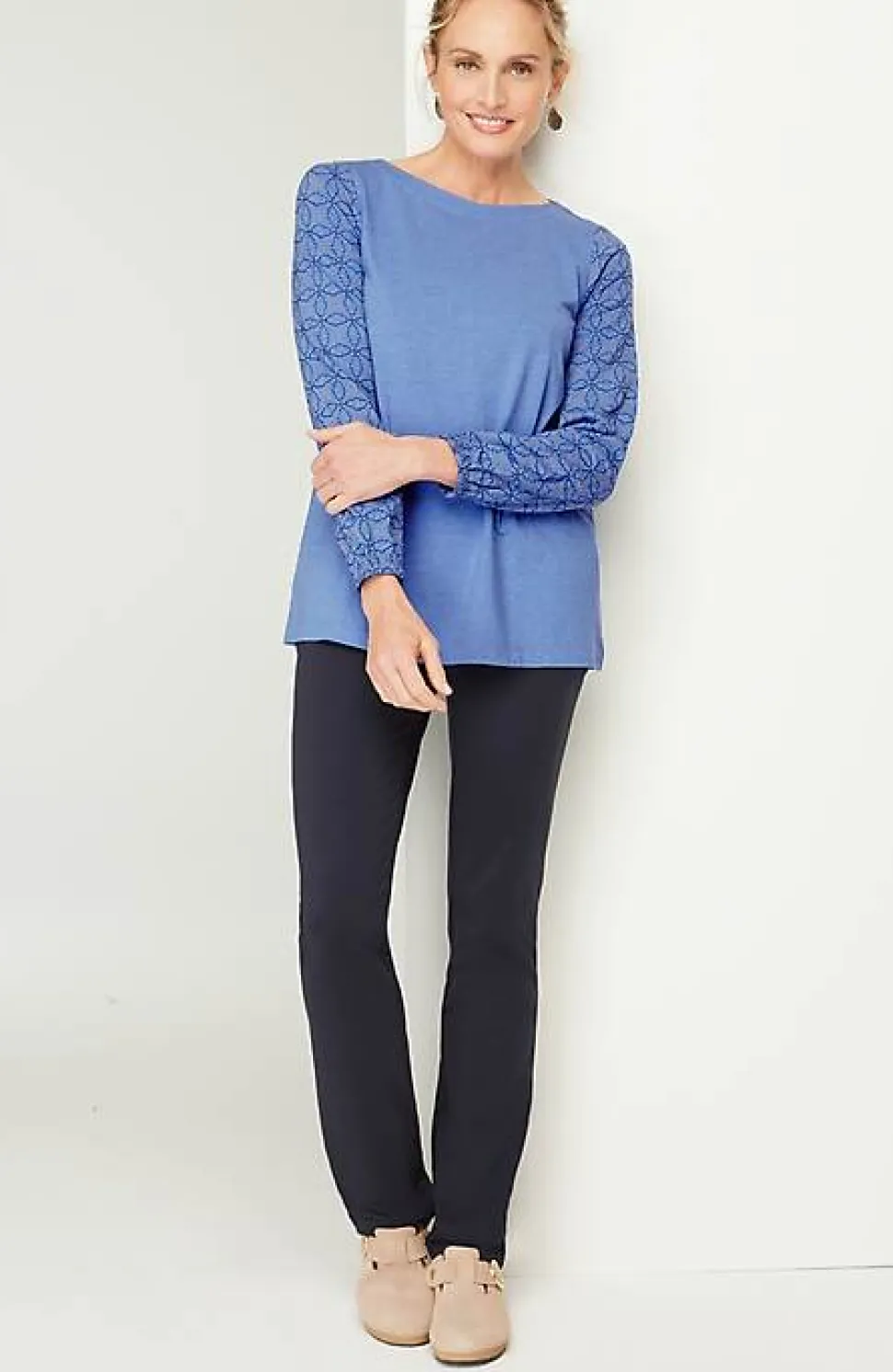 Pure Jill Embroidered-Sleeve Boat-Neck Top | Jjill