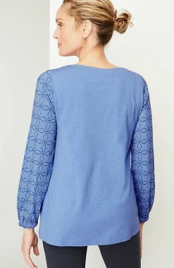 Pure Jill Embroidered-Sleeve Boat-Neck Top | Jjill