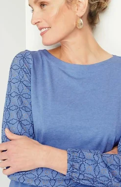 Pure Jill Embroidered-Sleeve Boat-Neck Top | Jjill