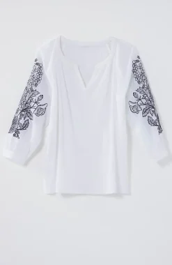 Pure Jill Embroidered-Sleeve Crinkled Top | Jjill