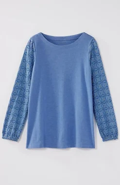 Pure Jill Embroidered-Sleeve Boat-Neck Top | Jjill
