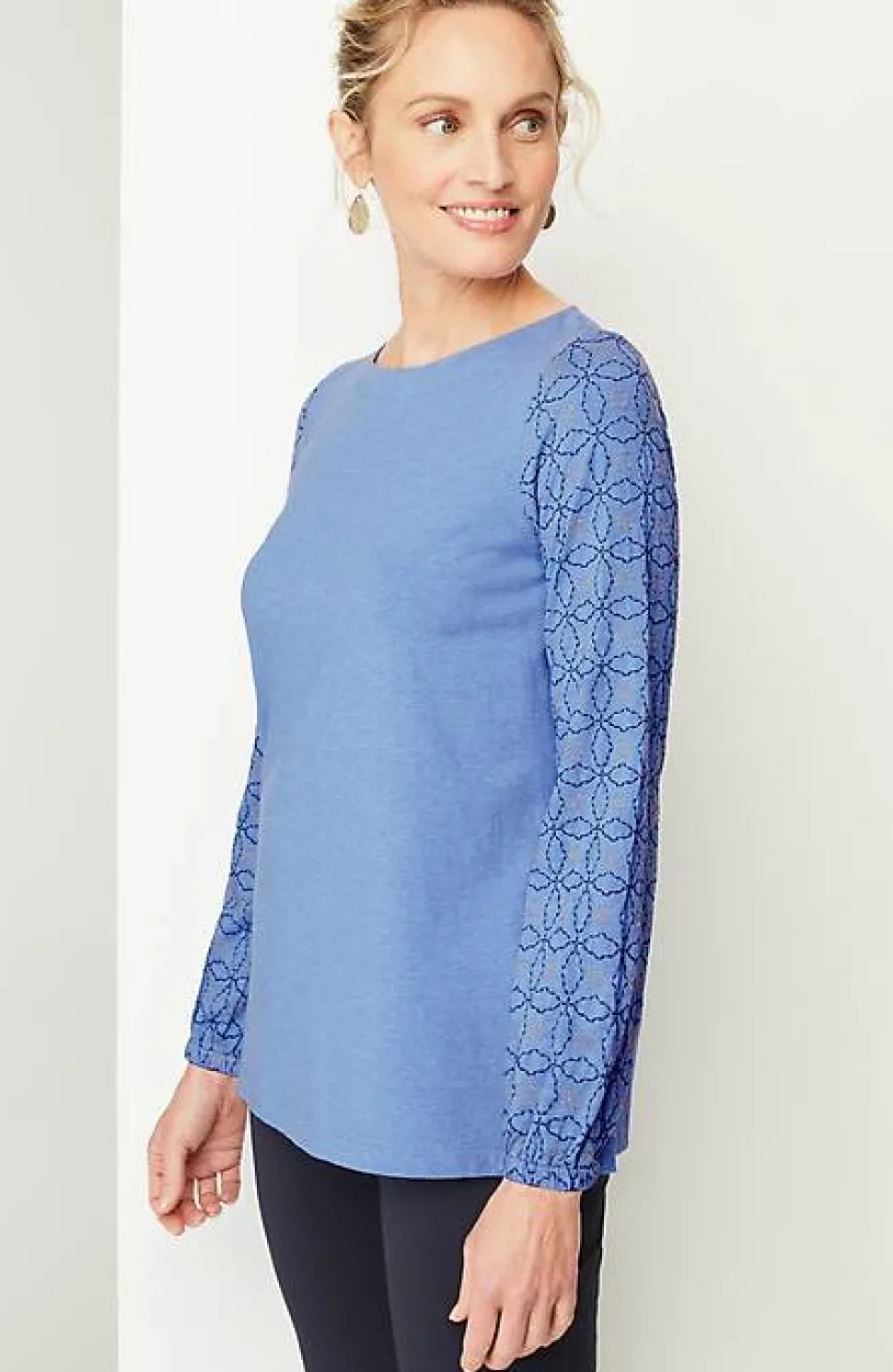 Pure Jill Embroidered-Sleeve Boat-Neck Top | Jjill