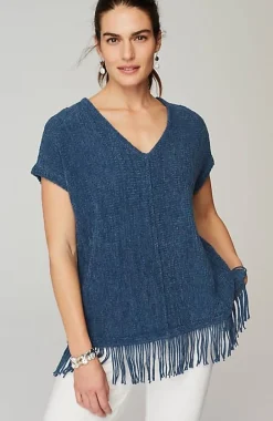 Pure Jill Fringed-Hem V-Neck Sweater | Jjill