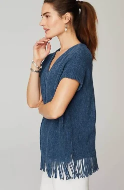 Pure Jill Fringed-Hem V-Neck Sweater | Jjill