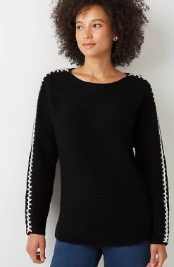 Pure Jill Hand-Stitched Details Boat-Neck Sweater | Jjill