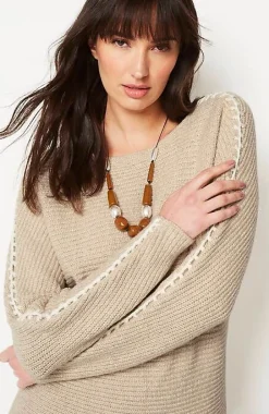 Pure Jill Hand-Stitched Details Boat-Neck Sweater | Jjill