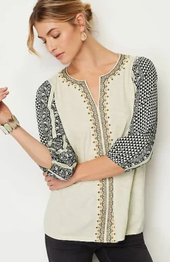 Pure Jill Mixed-Media Embroidered Top | Jjill