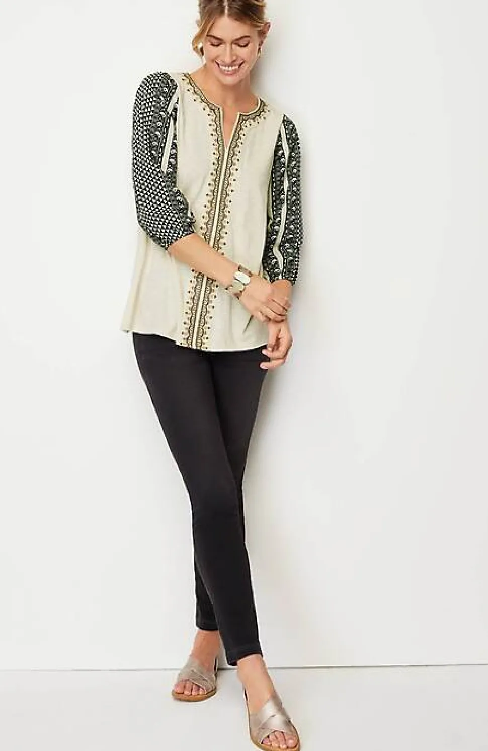 Pure Jill Mixed-Media Embroidered Top | Jjill