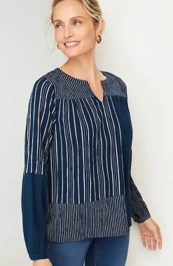 Pure Jill Mixed-Stripes Crinkle Top | Jjill