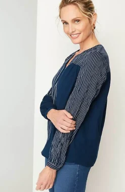Pure Jill Mixed-Stripes Crinkle Top | Jjill