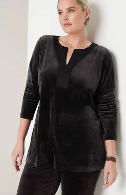 Pure Jill Satin-Neckline Velour Tunic | Jjill