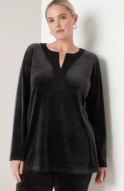 Pure Jill Satin-Neckline Velour Tunic | Jjill