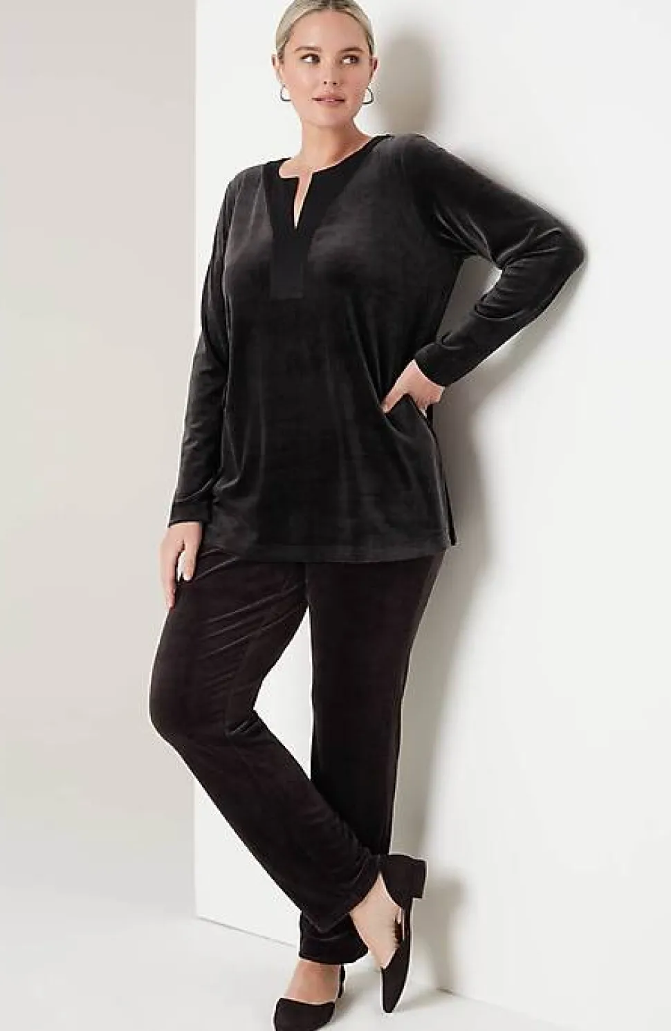 Pure Jill Satin-Neckline Velour Tunic | Jjill