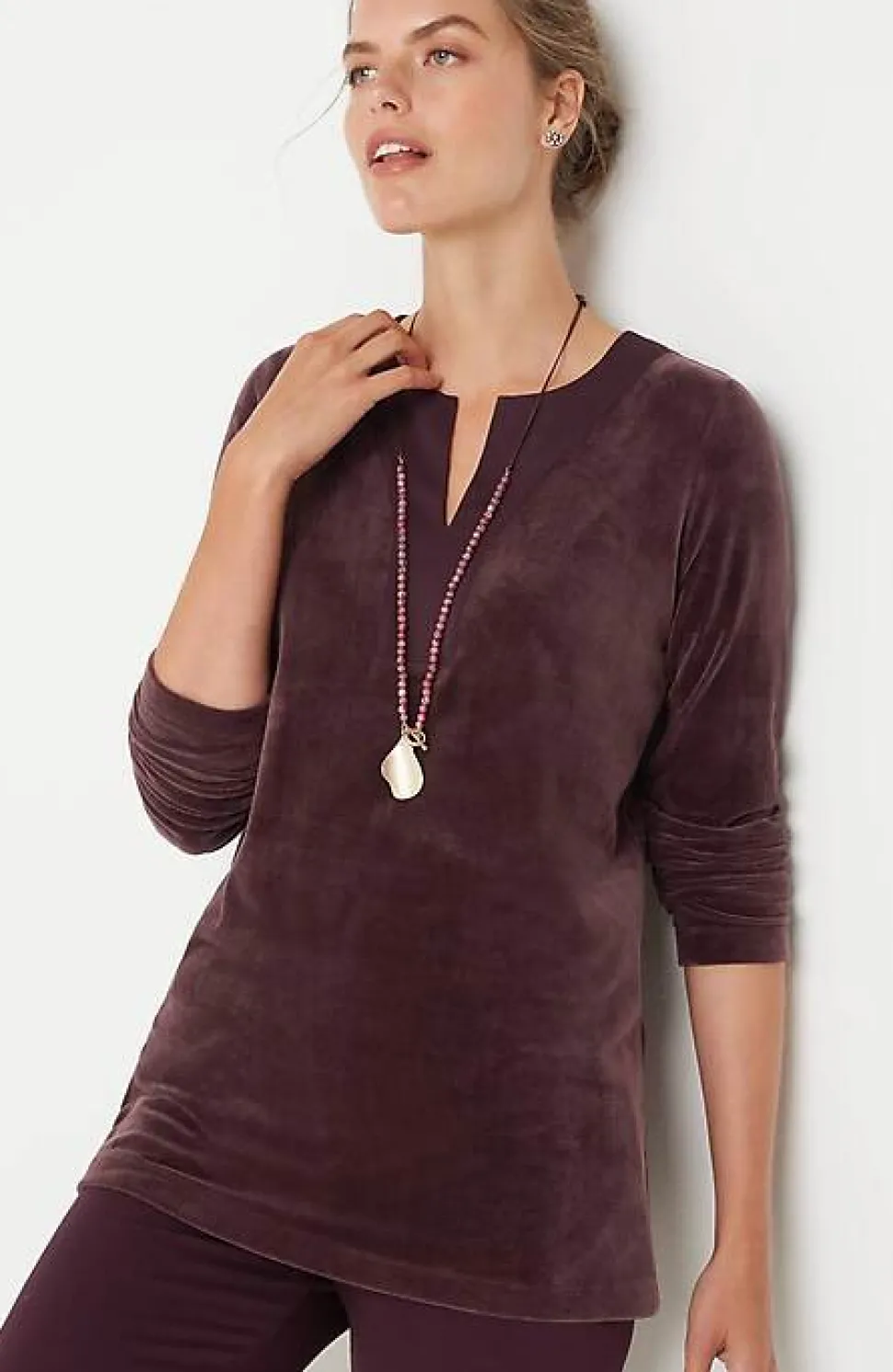 Pure Jill Satin-Neckline Velour Tunic | Jjill