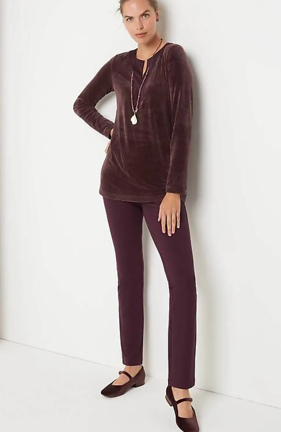 Pure Jill Satin-Neckline Velour Tunic | Jjill