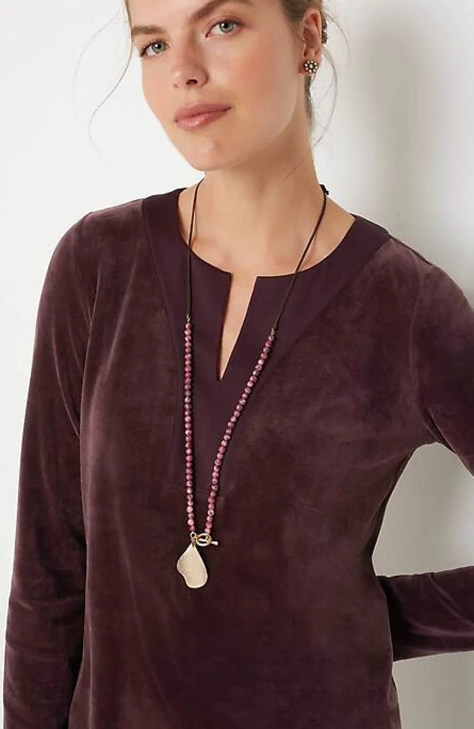 Pure Jill Satin-Neckline Velour Tunic | Jjill