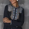 Pure Jill Shadow-Stripe Embroidered Blouse | Jjill