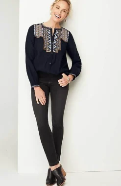 Pure Jill Shadow-Stripe Embroidered Blouse | Jjill