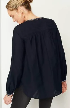 Pure Jill Shadow-Stripe Embroidered Blouse | Jjill
