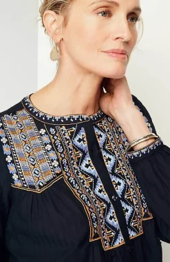 Pure Jill Shadow-Stripe Embroidered Blouse | Jjill