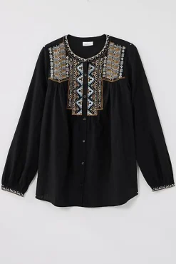 Pure Jill Shadow-Stripe Embroidered Blouse | Jjill