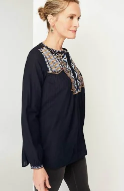 Pure Jill Shadow-Stripe Embroidered Blouse | Jjill