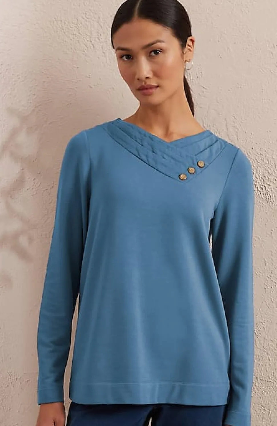 Pure Jill Soft Asymmetrical Buttoned-Collar Top | Jjill