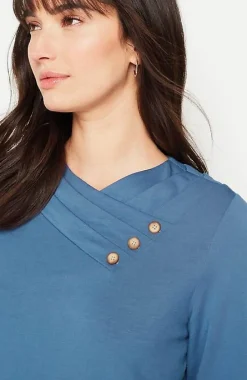 Pure Jill Soft Asymmetrical Buttoned-Collar Top | Jjill