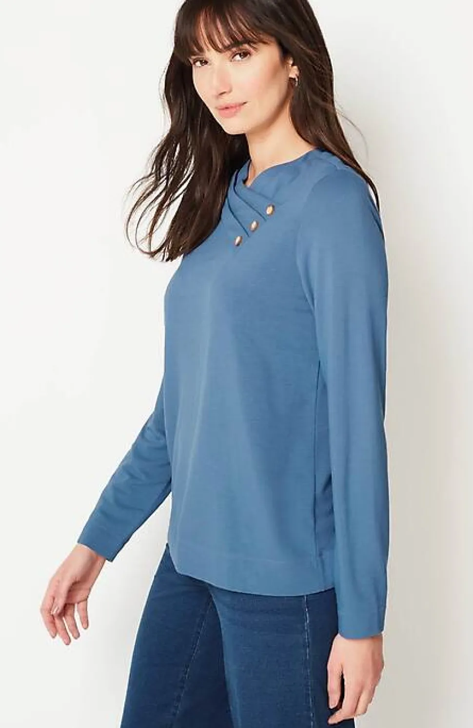 Pure Jill Soft Asymmetrical Buttoned-Collar Top | Jjill
