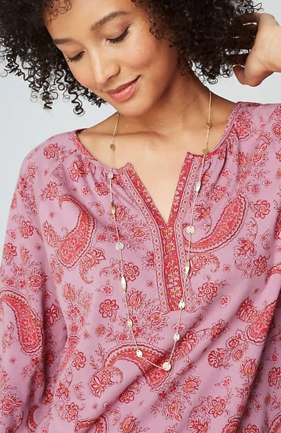 Pure Jill Split-Neck Border-Printed Top | Jjill