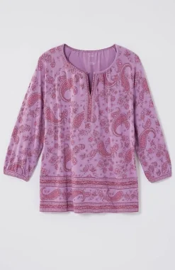 Pure Jill Split-Neck Border-Printed Top | Jjill