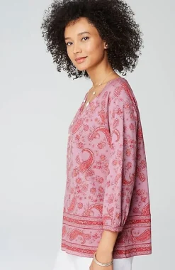 Pure Jill Split-Neck Border-Printed Top | Jjill
