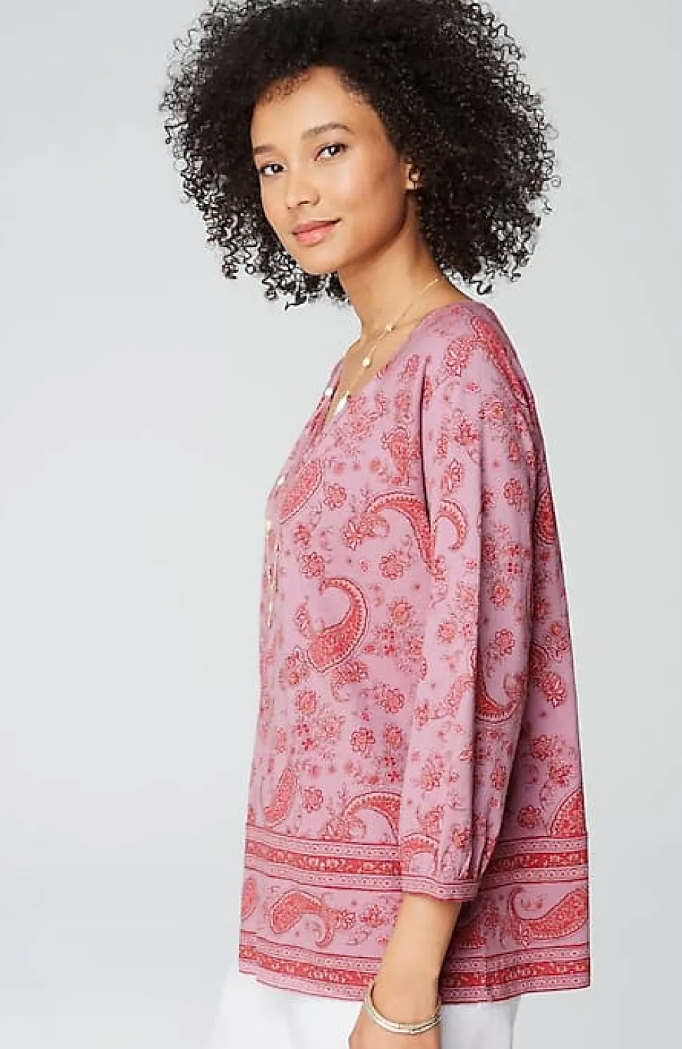 Pure Jill Split-Neck Border-Printed Top | Jjill