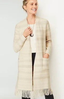 Pure Jill Textured-Stripes Fringed-Hem Cardi | Jjill