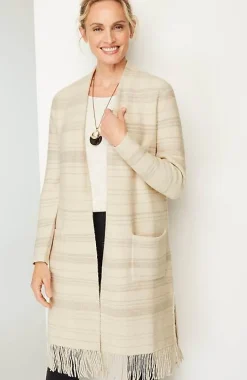 Pure Jill Textured-Stripes Fringed-Hem Cardi | Jjill