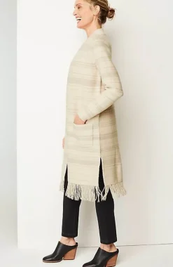 Pure Jill Textured-Stripes Fringed-Hem Cardi | Jjill