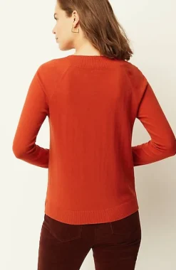 Ribbed-Border V-Neck Sweater | Jjill