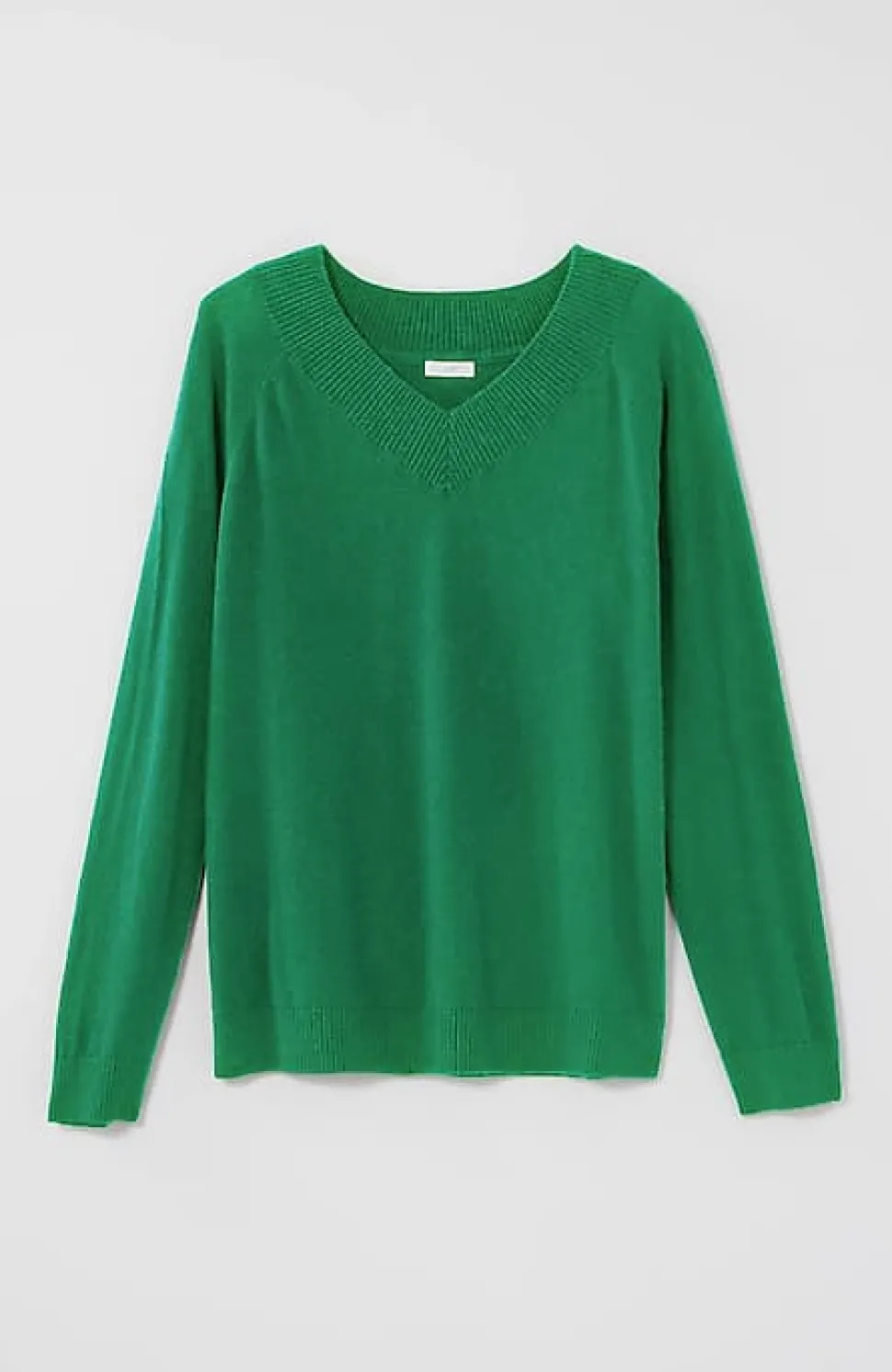 Ribbed-Border V-Neck Sweater | Jjill