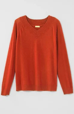 Ribbed-Border V-Neck Sweater | Jjill