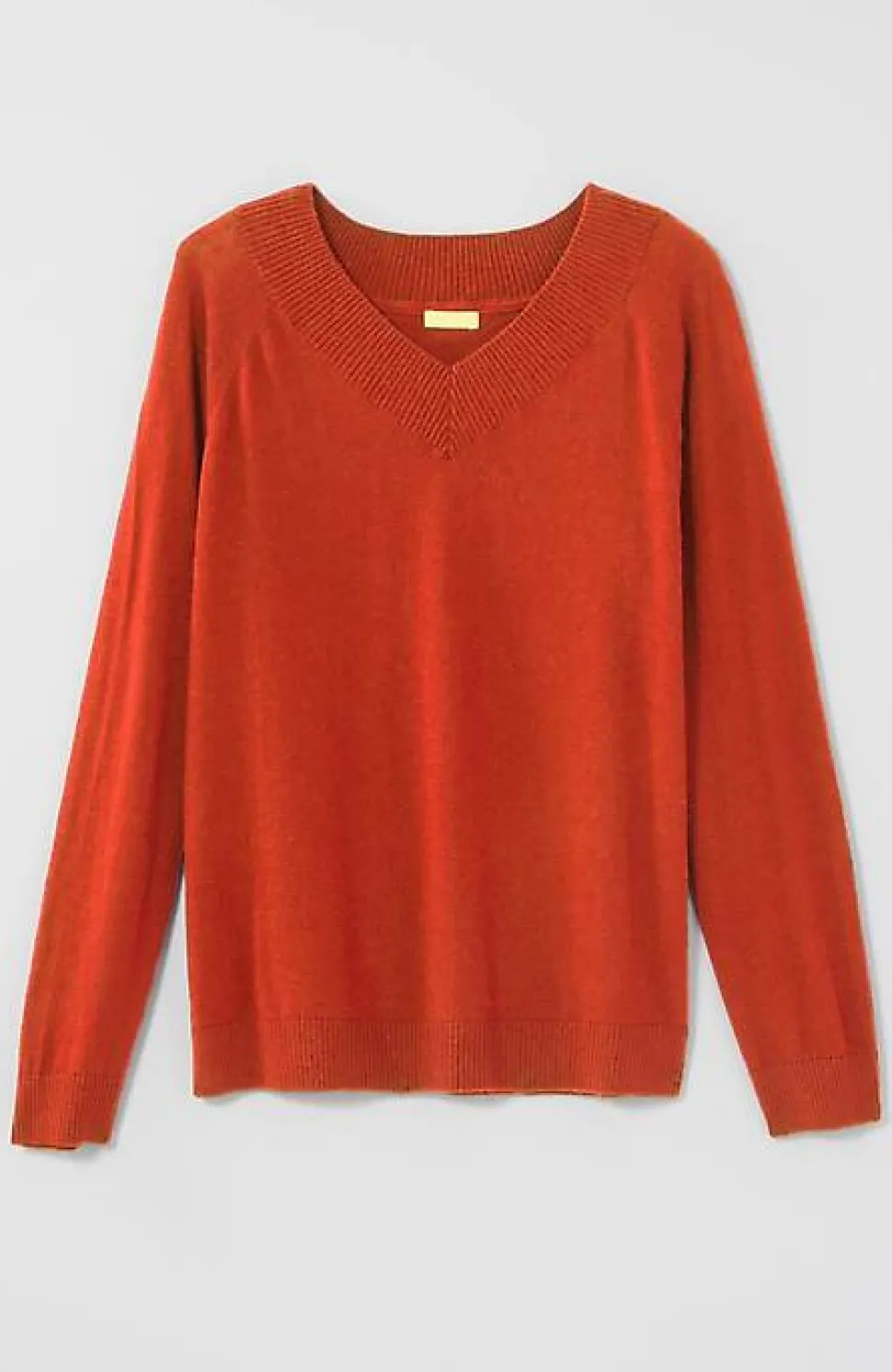 Ribbed-Border V-Neck Sweater | Jjill